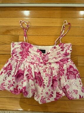 Zara White Top with Pink Floral Print